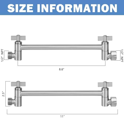 NearMoon Adjustable Shower Arm Universal Connection, Solid Brass Extension Arm, Adjust Angle to Upgrade Shower Experience, Easy to Install, Anti-leak (Brushed Nickel)