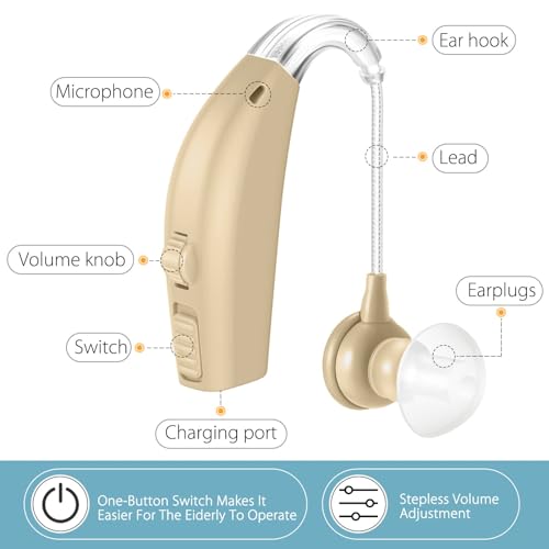Hearing Aids for Seniors,Rechargeable Hearing Aid with Noise Cancelling,Hearing Amplifier with Adjustable Volume Control,No Squealing One Pair Hearing Assist Device with Charging Box,Black