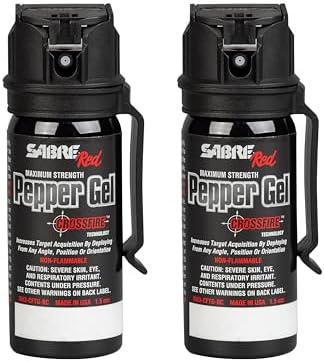 SABRE Crossfire Pepper Gel, Deploys At Any Angle, Maximizes Target Acquisition Against Multiple Threats, Belt Clip For Easy Carry, Fast Flip Top, Max Police Strength OC, Pepper Spray Option 1.5 fl oz