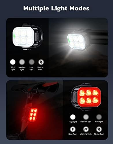 Bike Lights for Night Riding, USB Rechargeable Bike Lights Front and Back, Waterproof IP65 Bicycle Light, 4+6 Modes Bike Headlight and Tail Light Set,1.5 Hrs Fast Charging, Easy to Install