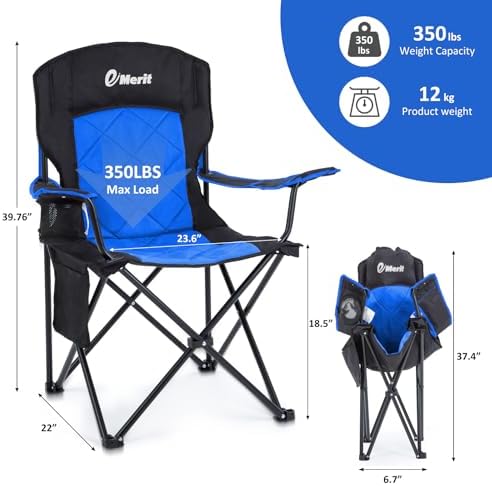 EMERIT 2 Pack Oversized Padded Camping Chair, 350LB Heavy Duty Quad Fold Chair with Arms, Collapsible Outdoor Chairs with Lumbar Back & Cup Holder