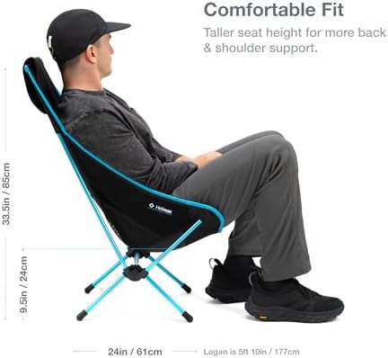 Helinox Chair Two Ultralight, High-Back, Collapsible Camping Chair, Black, with Pockets