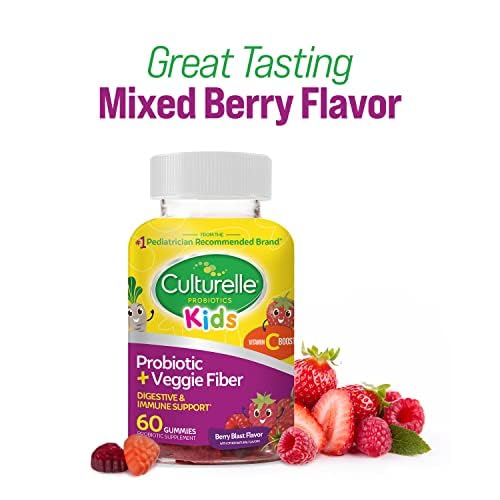 Culturelle Daily Probiotic for Kids + Veggie Fiber Gummies (Ages 3+) - 60 Count - Digestive Health & Immune Support – Berry Flavor with a Vitamin C Boost
