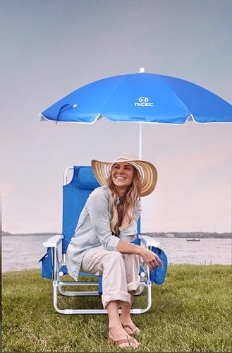 Nice C Blue Backpack Beach Chair with Cooler and Umbrella, Cup Holder for Outdoor, Camping, BBQ, Travel, Picnic
