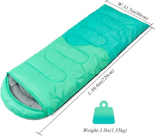 Sleeping Bag - 3 Seasons for Adults Kids Boys Girls Camping Hiking - Warm Cold Weather Lightweight Portable with Compression Bag for Backpacking in Spring, Summer, Fall and Winter