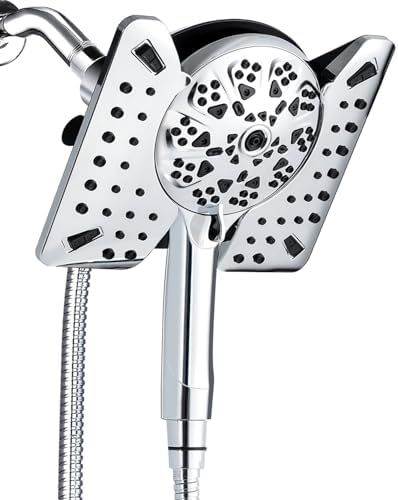 2.5 GPM Shower Head with Handheld: 2-in-1 High Pressure Shower Heads with Handheld Spray Combo 7.5" Rain Shower and 10 Spray Settings Handheld Shower Head, Detachable Showerhead with Hose