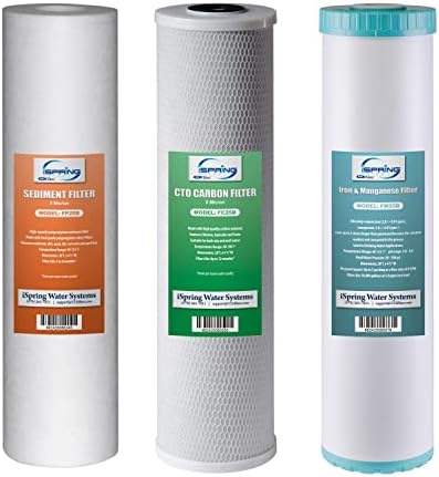 iSpring F3WGB32BM 4.5” x 20” 3-Stage Whole House Water Filter Set Replacement Pack with Sediment, CTO Carbon Block, and Iron & Manganese Reducing Cartridges Fits WGB32BM, White (Pack of 1)