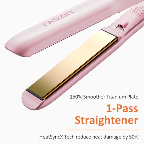 Faszin Professional Hair Straightener, 1.18 inch Ionic Titanium Plate, 20S Fast Heat Up Flat Iron with Clear LED Display, 2 in 1 Straightener and Curler Styling Tool for Straighten Hair (Pink)