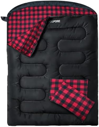 Double Sleeping Bag Flannel for Adults with 2 Pillows 2 Person Sleeping Bags Camping XXL Queen Size Two Person Sleeping Bag for Cold Weather