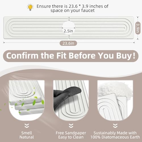 Faucet Mat for Kitchen Sink - Super Absorbent Diatomite Fast Drying Stone, Quick Drying Splash Guard,Prevents Moisture Buildup Sink, Durable Protector for Kitchen,Bathroom Counter