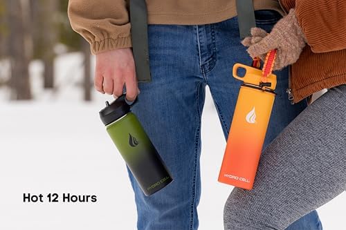 HYDRO CELL Stainless Steel Insulated Water Bottle with Straw - For Cold & Hot Drinks - Metal Vacuum Flask with Screw Cap and Modern Leakproof Sport Thermos for Adults (Army/Black 18oz)