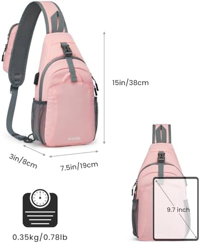 G4Free Sling Bag RFID Crossbody Sling Backpack with USB Charging Port, Travel Hiking Daypack Shoulder Chest Bag for Women Men(Pink)