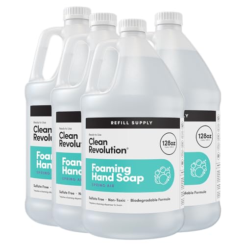 Clean Revolution Foaming Hand Soap Refill Supply Container, Ready to Use Formula, Gluten Free, Spring Air Fragrance, 128 Fl. Oz, 4 Pack