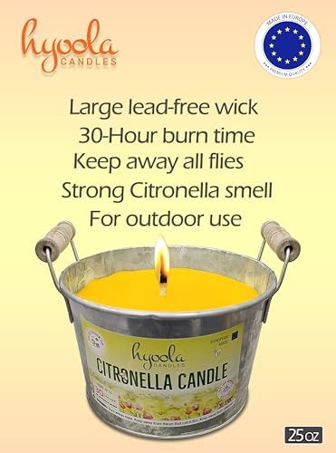 HYOOLA Large Citronella Candles Outdoor Bucket - 30 Hour - 2-Pack - Natural Repellent - European Made