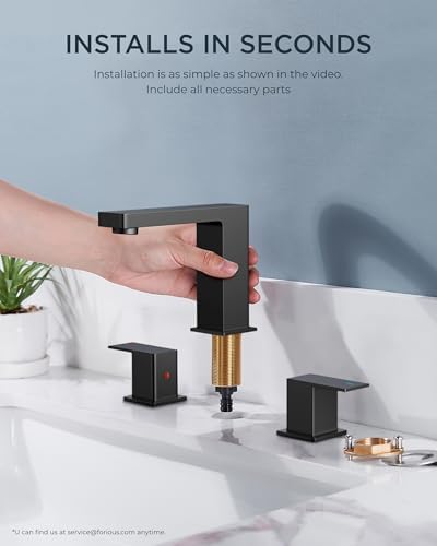 FORIOUS Black Bathroom Faucets 3 Hole, 2 Handle 8 Inch Widespread Bathroom Sink Faucet Matte Black Square for 6-12" Sink Remodel with Pop Up Drain, CUPC Hose and Spare Water Saving Aerator