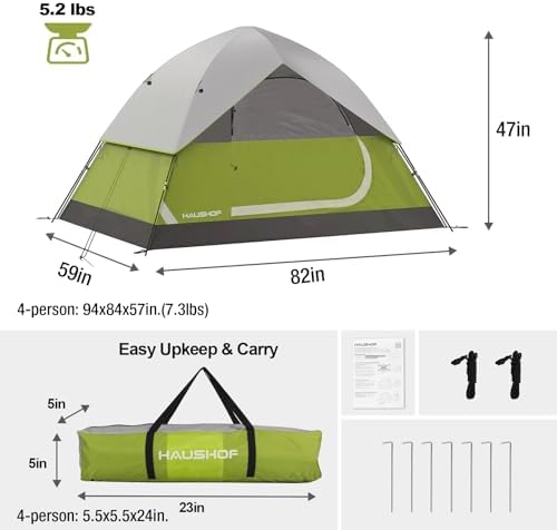 2/4-Person Family Dome Tent with Removable Rain-Fly, Easy Set Up Portable Camping Tent for Backpacking Hiking Backyard Outdoor, Green/Blue/2-person/4-person