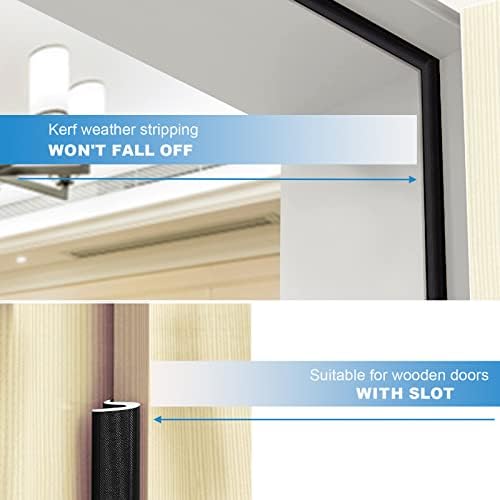 40 Feet Door Weather Stripping, Kerf Weather Stripping for Doors with Groove, Kerf Door Seal for Large Gap and Easy Installation(40, Black)