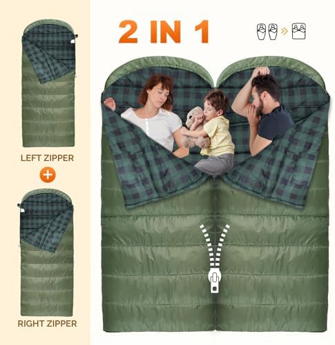 Flannel Sleeping Bag 0 Degree Cold Weather for Adults XXL Sleeping Bag 4 Season Big and Tall with Compression Sack