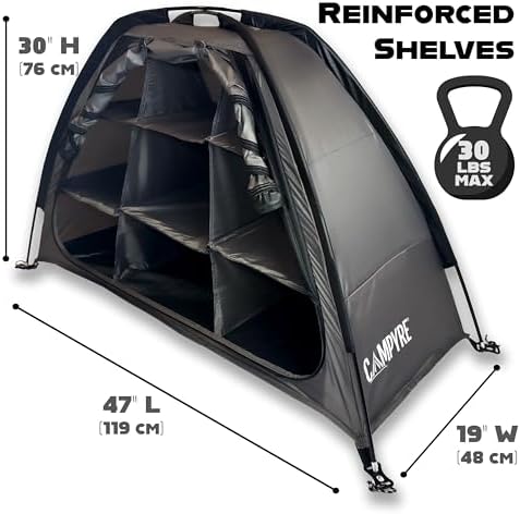 Tent & RV Camping Organizer with Zippered Flap, 9-Shelf Storage. RV Shoe Organizer, Dining Tent Organizer. Organize Any Other Camp Gear/Accessories (Patented - Licensed)