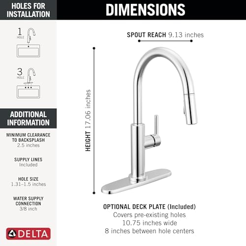 Delta Nicoli Chrome Kitchen Faucet with Pull Down Sprayer, Modern Single Hole Kitchen Sink Faucet, Single Handle, Chrome 19867LF