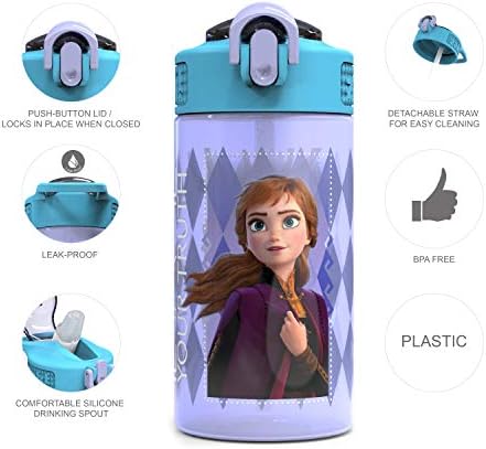 Zak Designs Disney Frozen 2 Kids Water Bottle Set with Reusable Straws and Built in Carrying Loops, Made of Plastic, Leak-Proof Designs 16 oz, BPA-Free, 2pc Set, Elsa & Anna (Frozen 2)