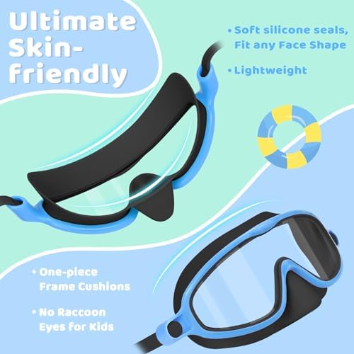 Vvinca 2 Pcs Kids-Swim-Goggles with Nose Cover, Swimming Diving Mask Wide View Anti Fog UV Anti Shattered Lens for Kids 3-6