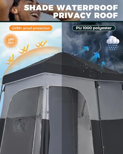KingCamp Camping Shower Tent, Instant Portable Privacy Shelter, 1/2 Room Large Outdoor Toilet Tent with Floor, Water-Resistant, Windproof & Easy Setup for Beach, Camping & Hiking