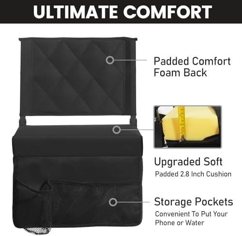 Sheenive Stadium Seats for Bleachers with Back Support, Bleacher Seats with Backs and Cushion Wide, Padded Portable Folding Comfort Stadium Chair with Shoulder Strap, Perfect for Sports Events