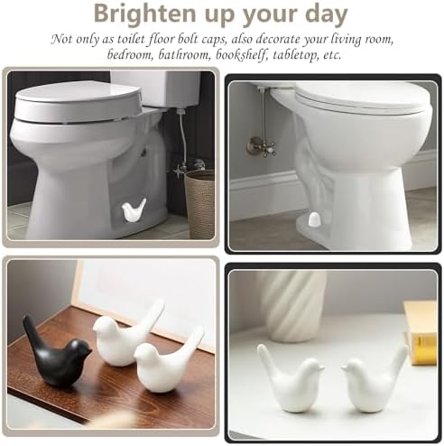 2Packs Ceramic White Birds Toilet Bolt Covers & 4Packs Universal Toilet Bolt Caps, Cute Bathroom Decorative Toilet Floor Screw Cover Caps Easy Installation