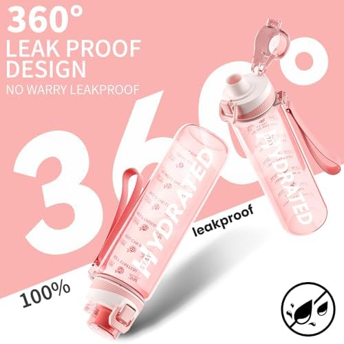 Water Bottle, 32 oz Motivational Water Bottles with Time Marker-Tritan & BPA Free, Sports Water Bottle with Time to Drink & Strap, Wide Mouth, Leakproof -Gift for Christmas Gym Fitness & Outdoor