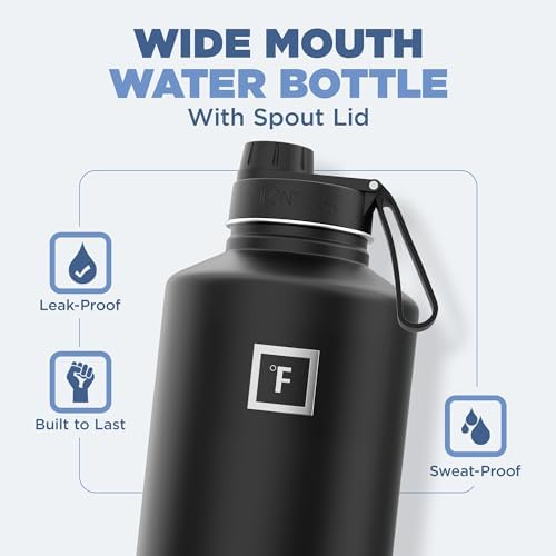 IRON °FLASK Camping & Hiking Hydration Flask with 3 Lids - Stainless Steel, Double Walled & Vacuum Insulated Water Bottle - Leak Proof & BPA Free (Dark Night, Spout - 64 oz)