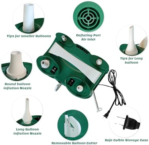 SINBEE Balloon Pump, Balloon Pump Electric, Portable Dual Nozzle Electric Blower Air Pump Inflator for Party Decoration. Faster and Save Time
