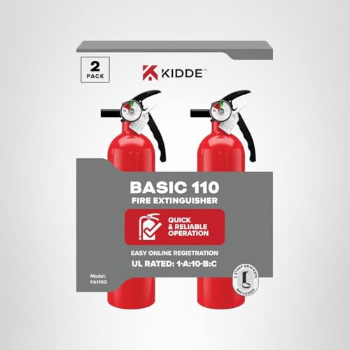 Kidde Multi Purpose Fire Extinguisher for Home, Office, Dorm, Residential, 1A10BC, 2 Pack, manual