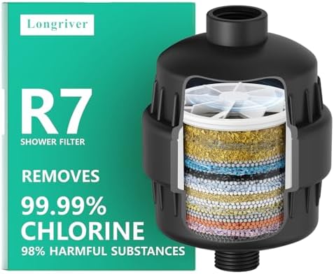 R7 Shower Filter High Put Shower Water Filter for Hard Water 99.99% Remove Chlorine, Heavy Metals, Shower Water Softener, Improve your skin and hair, Bathroom Fixture Hardware Parts, Black