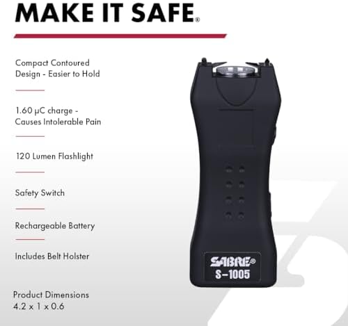 SABRE Pepper Spray & 2-in-1 Stun Gun with Flashlight, Self Defense Kit, Fast Flip Top Safety, Finger Grip for Better & Faster Aim, Painful 1.60 µC Charge, 120 Lumen LED Light, Rechargeable, 0.54 fl oz