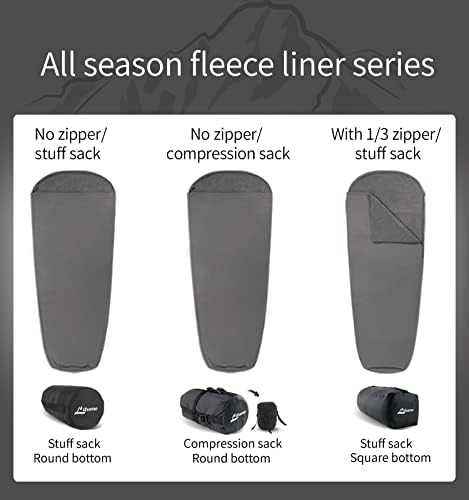 All Season Fleece Sleeping Bag Liner Adds Up to 27°F/ 15°C, Lightweight Mummy Sleeping Sack for Cold Weather and Winter Backpacking, Camping, Traveling with Drawstring Hood and Stuff Sack E629