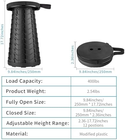 Boreeman 2-Pack Collapsible Stool, Lightweight Yet More Sturdy with Load Capacity 400lbs, Upgraded Portable Stool for Camping Fishing Hiking BBQ