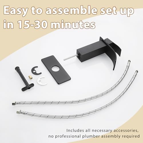 Fransiton Black Waterfall Bathroom Faucet Lavatory Single Handle 1 or 3 Hole Bathroom Sink Faucet Washbasin Faucet with Deck and Pop-up Drain