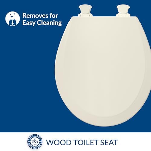 Bemis 500EC Durable Wood Toilet Seat with Easy Clean Hinges, Made in USA, Round, Biscuit