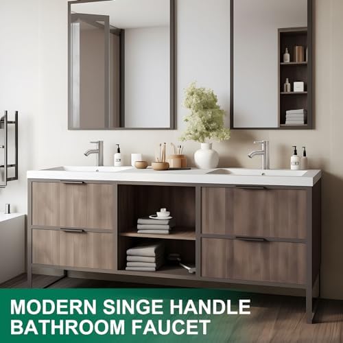 Bathroom Faucet Brushed Nickel One-Handle, Modern one Hole Bathroom Sink Faucet Lavatory Faucet with Deck