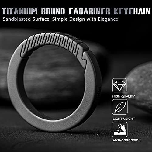 TISUR Titanium Round Carabiner Clip, Spring Hook Key Chain Ring, Small Keyring Carabiner with D-Ring for Car Keys
