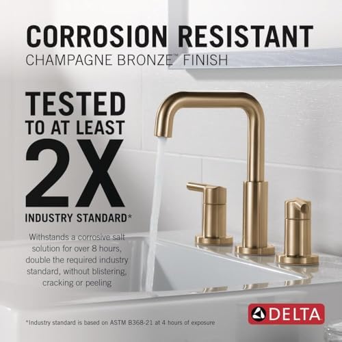 Delta Faucet Nicoli Widespread Bathroom Faucet 3 Hole, Gold Bathroom Sink Faucet, Drain Assembly, Champagne Bronze 35849LF-CZ