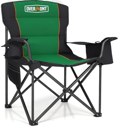 Overmont Oversized Folding Camping Chair - 450lbs Support with Padded Cushion Cooler Pockets - Heavy Duty Collapsible Chairs for Sports Garden Beach Fishing
