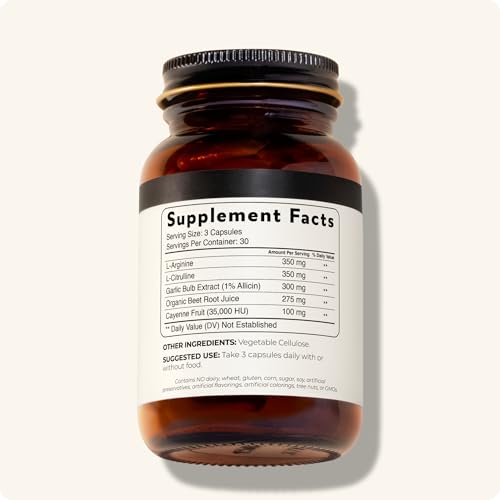 Blisque – Natural Nitric Oxide Booster Supplement for Blood Flow Support and Circulation | Doctor-Approved | with L-Arginine, Cayenne Fruit, and Beet Root | 90 Capsules | Vegan and Non-GMO