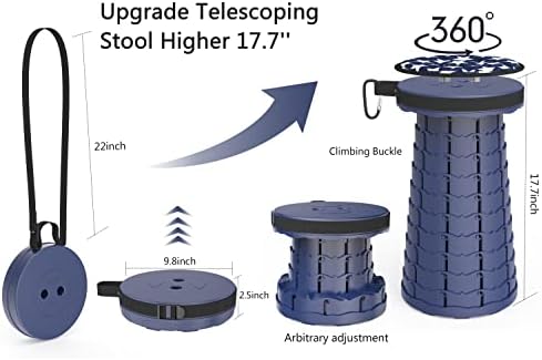 ALEVMOOM Portable Telescoping Stool Collapsible Stool with Cushion & Bag, Retractable Folding Stool for Adults Foldable Seat Sturdy Capacity 440 lbs for Camping Fishing Hiking BBQ