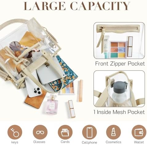 Missnine Clear Tote Bag for Women Thick PVC Clear Bag for Stadium Events with Guitar Strap Transparent for Concert Beach