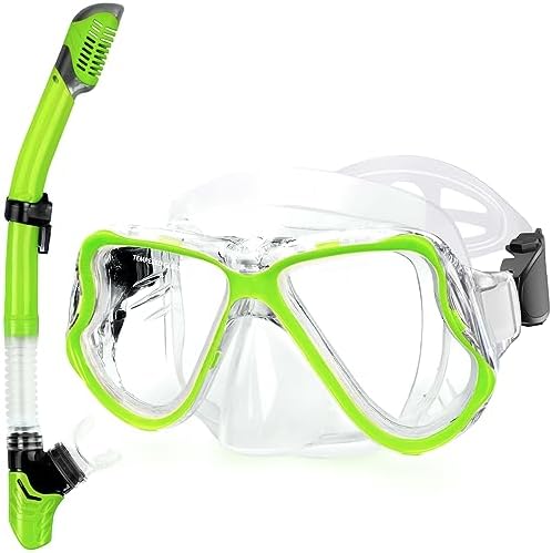 Greatever Dry Snorkel Set,Panoramic Wide View,Anti-Fog Scuba Diving Mask,Professional Snorkeling Gear