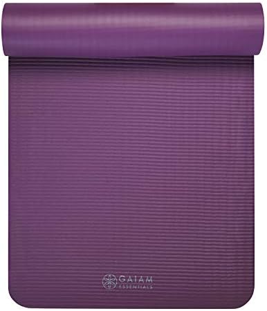 Gaiam Essentials Thick Yoga Mat Fitness & Exercise Mat with Easy-Cinch Yoga Mat Carrier Strap, 72"L x 24"W x 2/5 Inch Thick