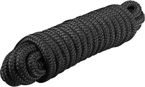 3/4" x 25 ft Nylon Dock Lines - Double Braid, 16" Loop, Premium Boat Dock Ropes - Black, 1 Pack