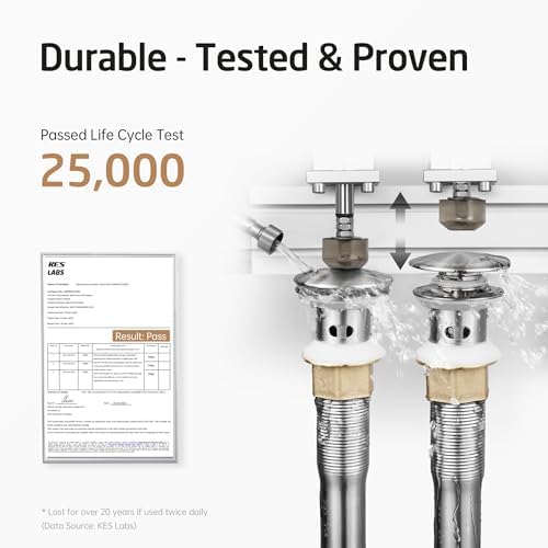 KES All Metal Bathroom Sink Drain with Strainer Basket Hair Catcher Anti Clog Pop Up Drain Stopper for Vanity Vessel Sink with Overflow, Rustproof 18/8 Stainless Steel Brushed Nickel S2013A-BN